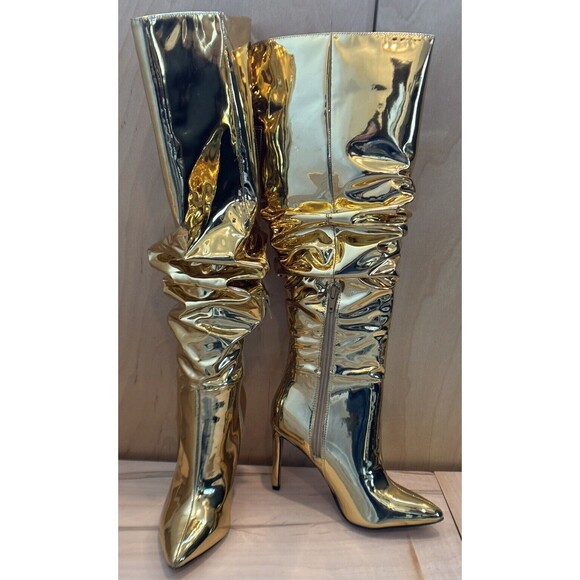 INC International Concepts Women Gold Patent Iyonna Over the Knee Slouchy Boots - Picture 3 of 7
